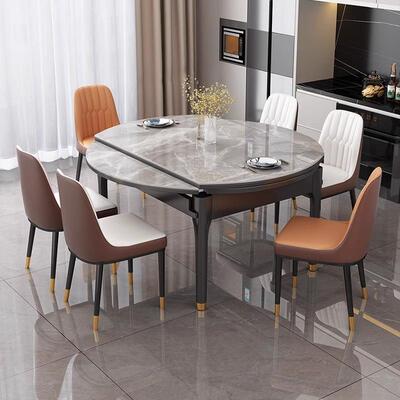 变现代简可变伸缩小户LIR形型实木圆桌折叠电板磁炉饭桌约岩餐桌