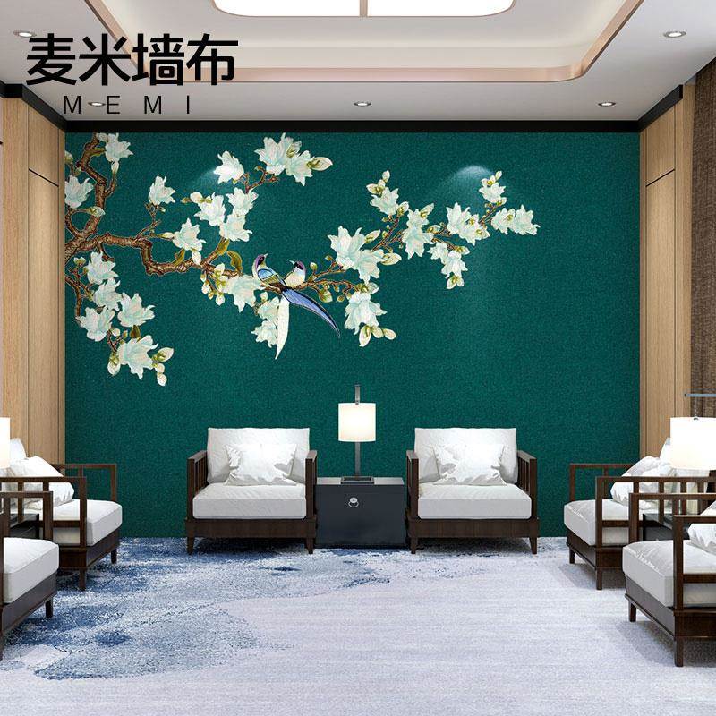 独绣背景墙布客雀厅沙NVZ发电视玄关花中式竹牡丹孔鸟子马丝线绣