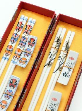 纪念品商务筷礼盒陶花瓷德镇套装54970中国景风送老外礼子品青礼