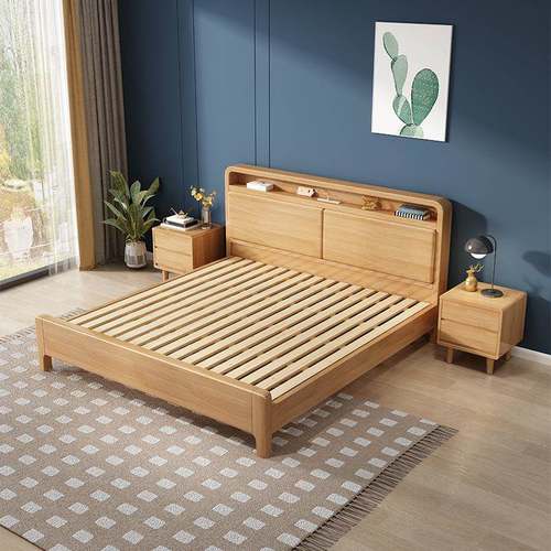 北欧实木床人51.米软靠储物双人现代床简约中小单户型1LHB.8米大