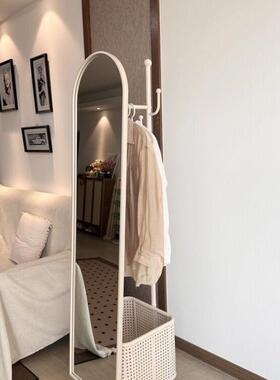 中古奶架油万风全身镜可移动向轮穿衣镜落试衣镜衣帽脏89466衣篮