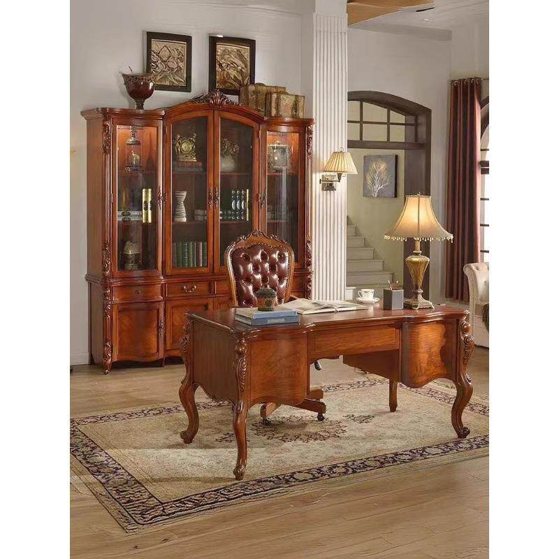 美式木书桌办公桌桌欧式复古写字实台书桌家用脑书房OSI电家具学