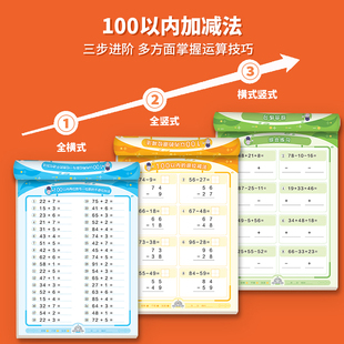 全3本 100以内加减法天天练 一百以内加减混合运算 数学口算题卡练习册天天练 进退位连加连减练习题 书乘星球万物