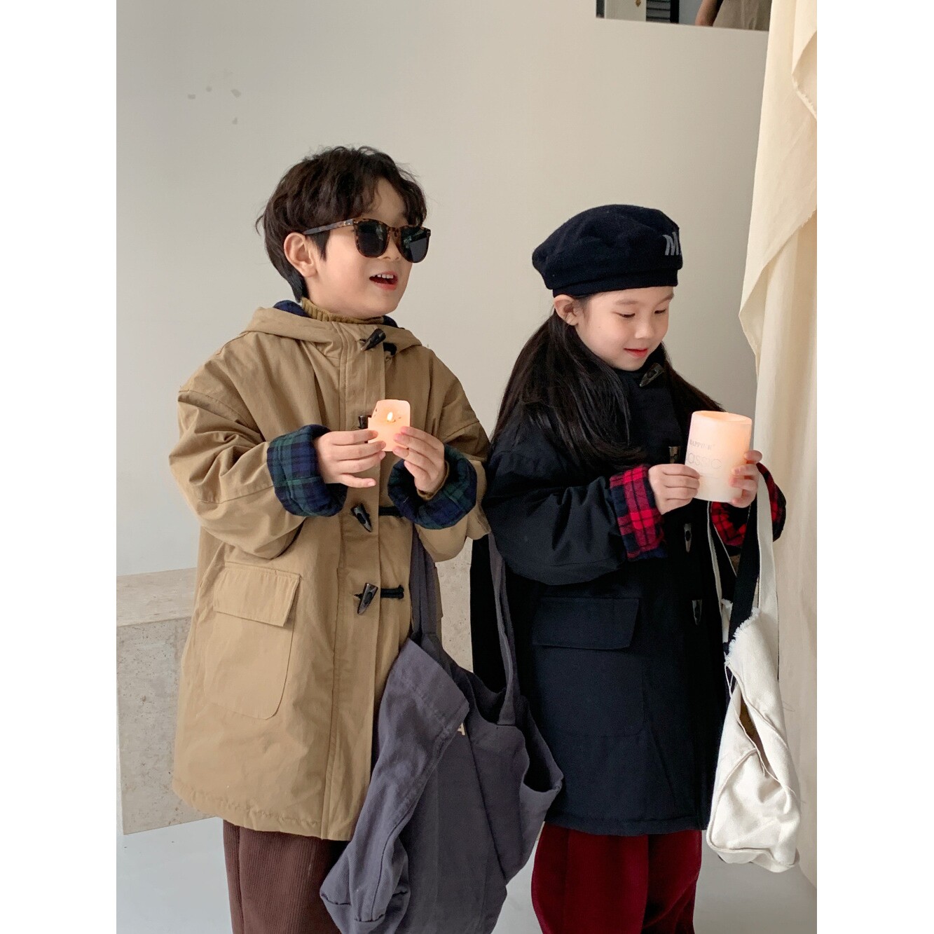 2026新款童外套冬款男女童韩版牛角扣连帽派克服儿童加厚纯色