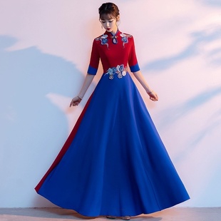 2025新款中国风立领合唱演出服女长裙大合唱团舞台演出礼仪礼