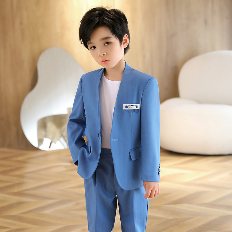 2026新款男童休闲西装套装秋季帅气儿童蓝色西服学生主持节目演出