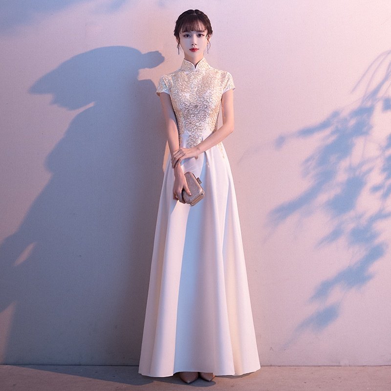 2025新款晚礼服裙女夏宴会演出中式长款旗袍合唱团主持人时尚