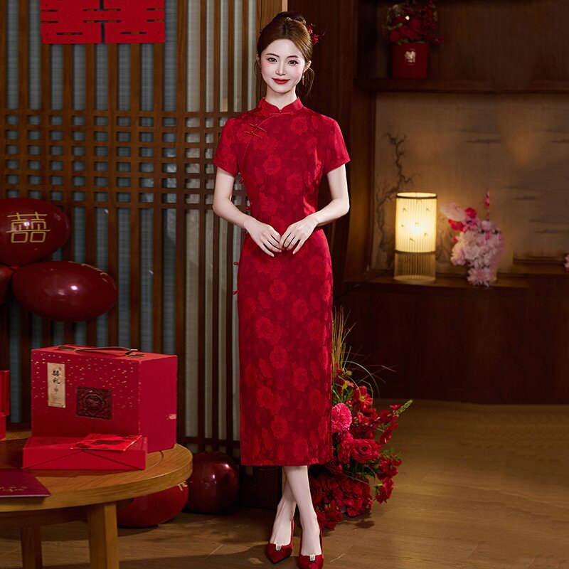 2026新款红色长款旗袍改良年轻款女新中式复古新娘结婚订婚敬酒服