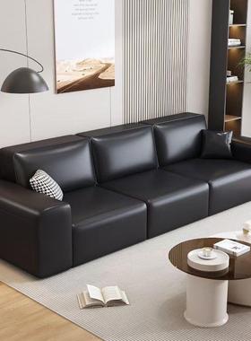 大黑牛真皮沙发极简轻奢客厅多人位沙发黑色直排现代简约皮艺沙发