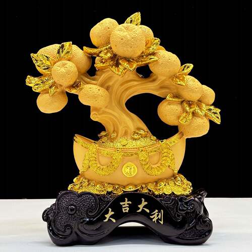 树脂雕刻金桔子树客厅中式装饰品乔迁新家电视柜盆景玄关风水摆件