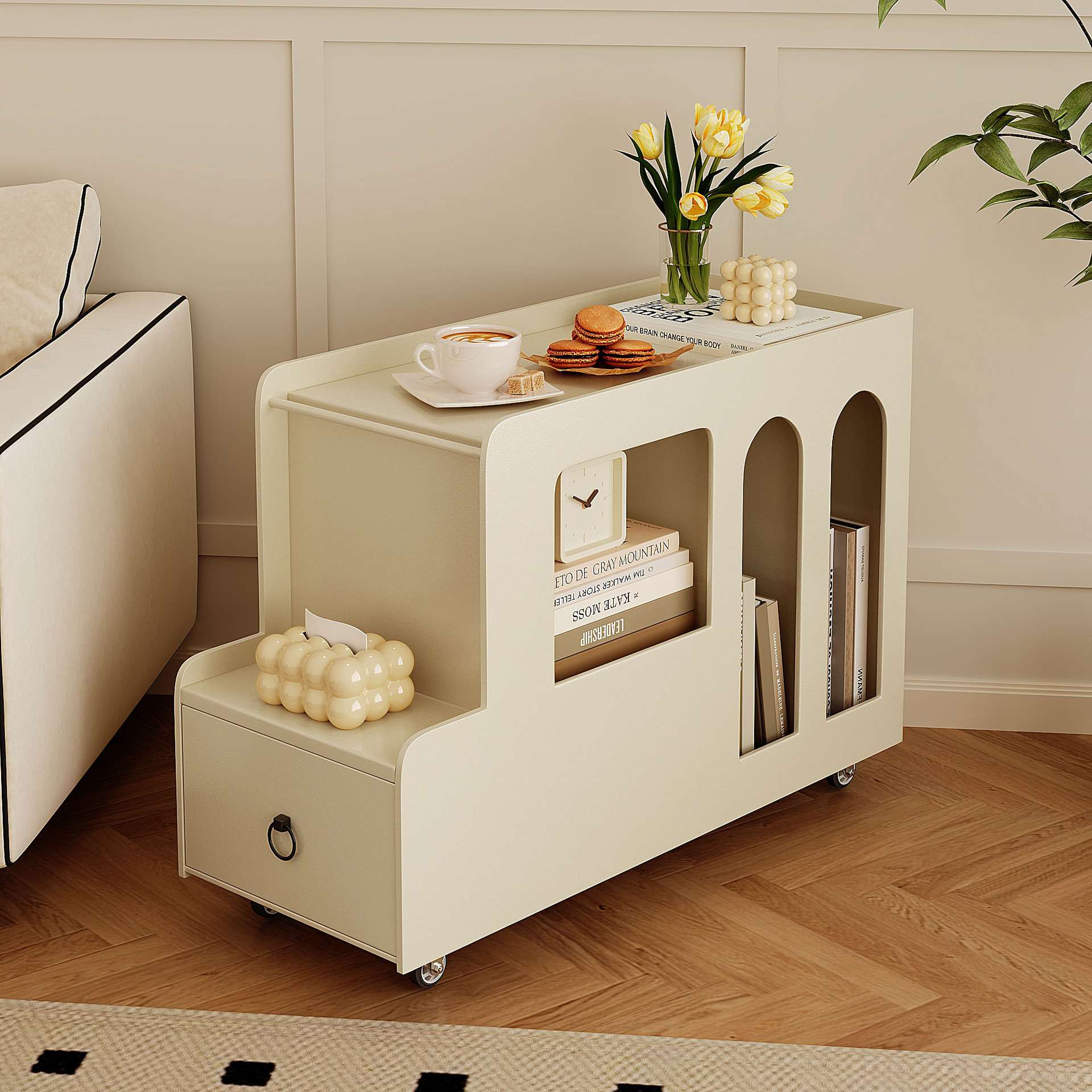 奶油风可移动茶几客厅家用沙发边柜侧边柜卧室简约床头置物架带轮