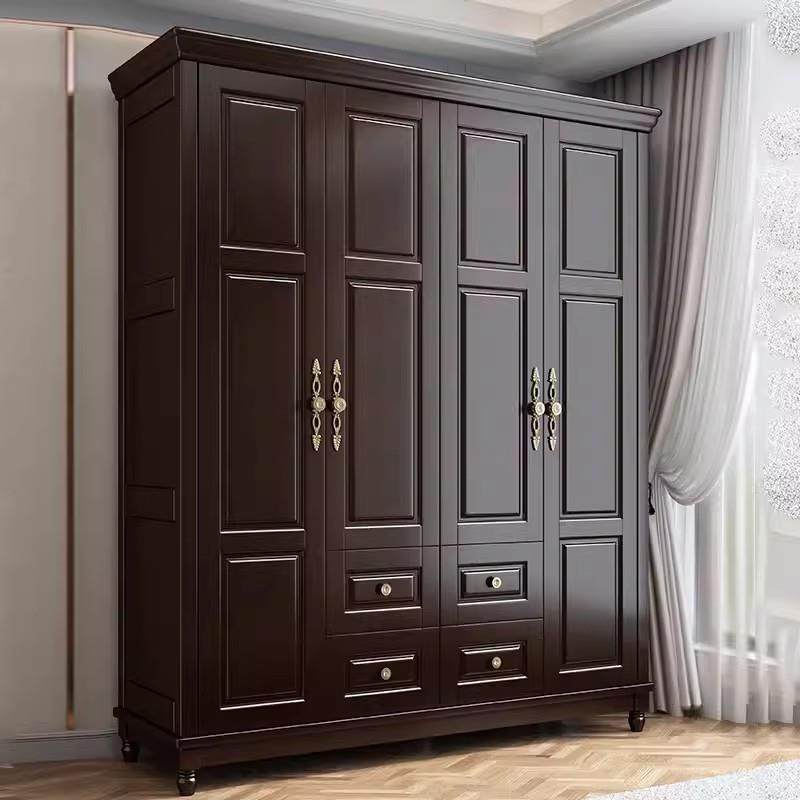 美式衣柜实木家用3门4门5门深色四门大衣橱卧室平开门储物柜白色