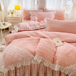 夹棉床裙四件套a类母婴级冬季加厚床笠水洗棉纯棉三件套南通家纺