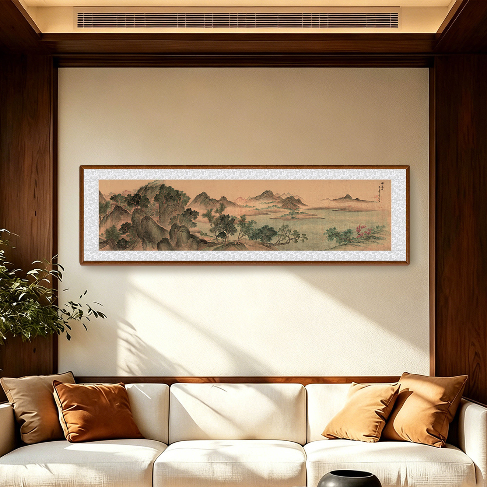 山水画聚财办公室背有靠山湖山春暖图富春山居挂画客厅茶室装饰画