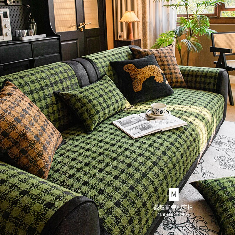 蔓越家 沙发垫复古英伦格子防滑简约四季通用中古风坐垫沙发盖巾