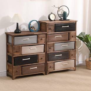 复古实木床头柜美式田园藤编储物柜卧室客厅斗柜边柜阳台收纳柜子