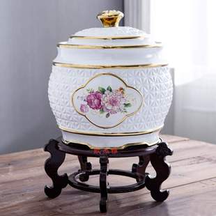 陶瓷米缸五谷丰登米桶10公斤5kg装家用厨房带盖五谷杂粮储物罐