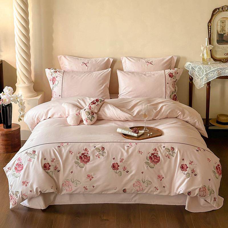 秋冬轻磨毛丨中式喜庆S100长绒棉温感起绒四件套花卉玫瑰刺绣温暖
