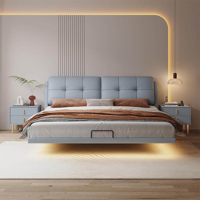 2023新款皮床现代简约双人轻奢极简主卧高端大气软体悬浮皮艺大床