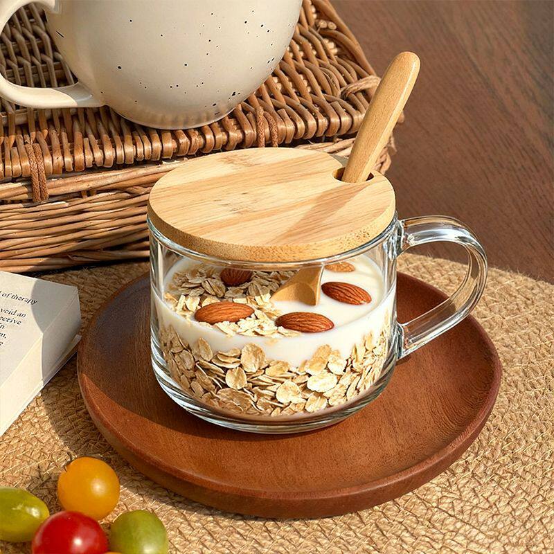 玻璃杯早餐杯麦片燕麦杯酸奶杯餐具大容量咖啡杯牛奶杯子带勺子