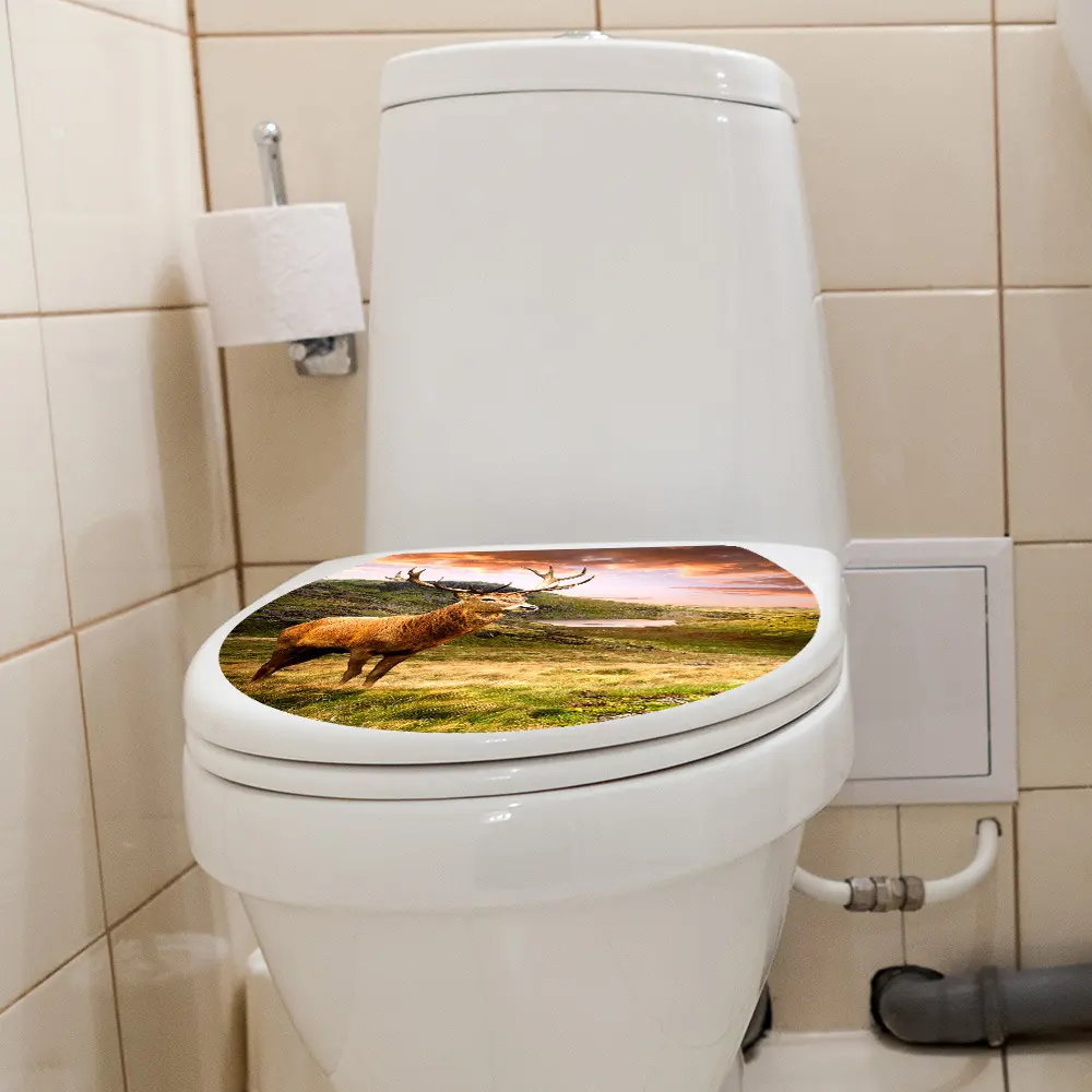 尚易spz-w046创意草原麋鹿马桶装饰墙贴pv浴室直采马桶贴纸