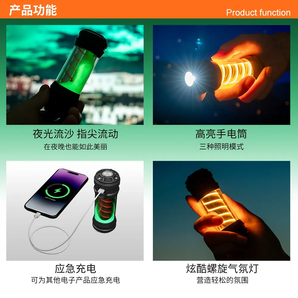户外夜光流沙露营灯防水氛围照明充电式帐篷野营灯