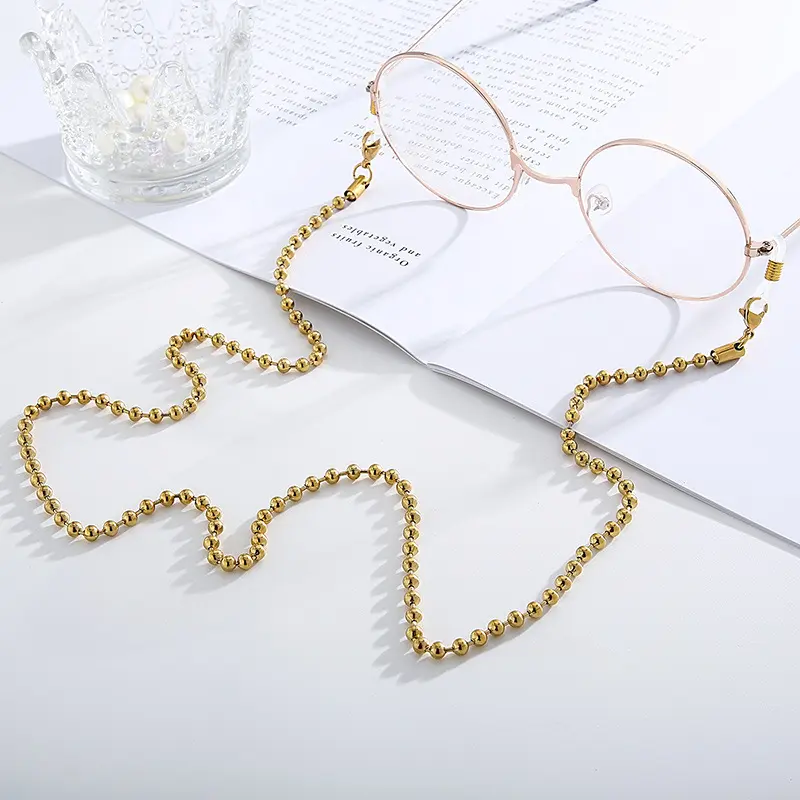 速卖通女士欧美冷淡风潮流网红街拍钛钢墨镜眼镜防滑珠子链条饰品