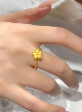 新款真爱金花朵戒指开口可调节小众高级感轻奢风时尚戒子女