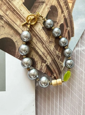 天然海贝银灰色珍珠石简约中古风小众潮流百搭不掉色项链手链