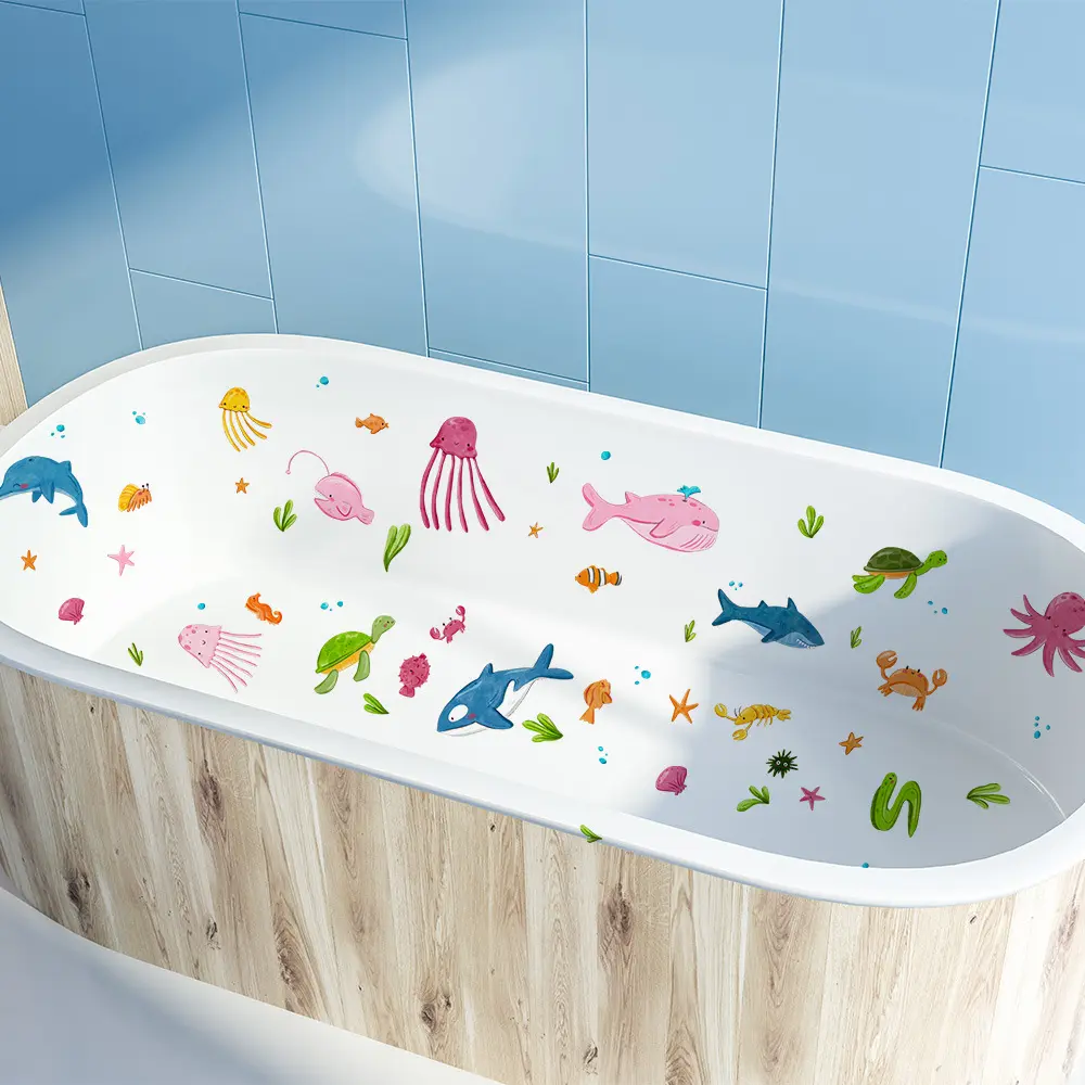 尚易spz-b122卡通鲸鱼防水墙贴自粘防滑浴缸装饰浴缸贴纸