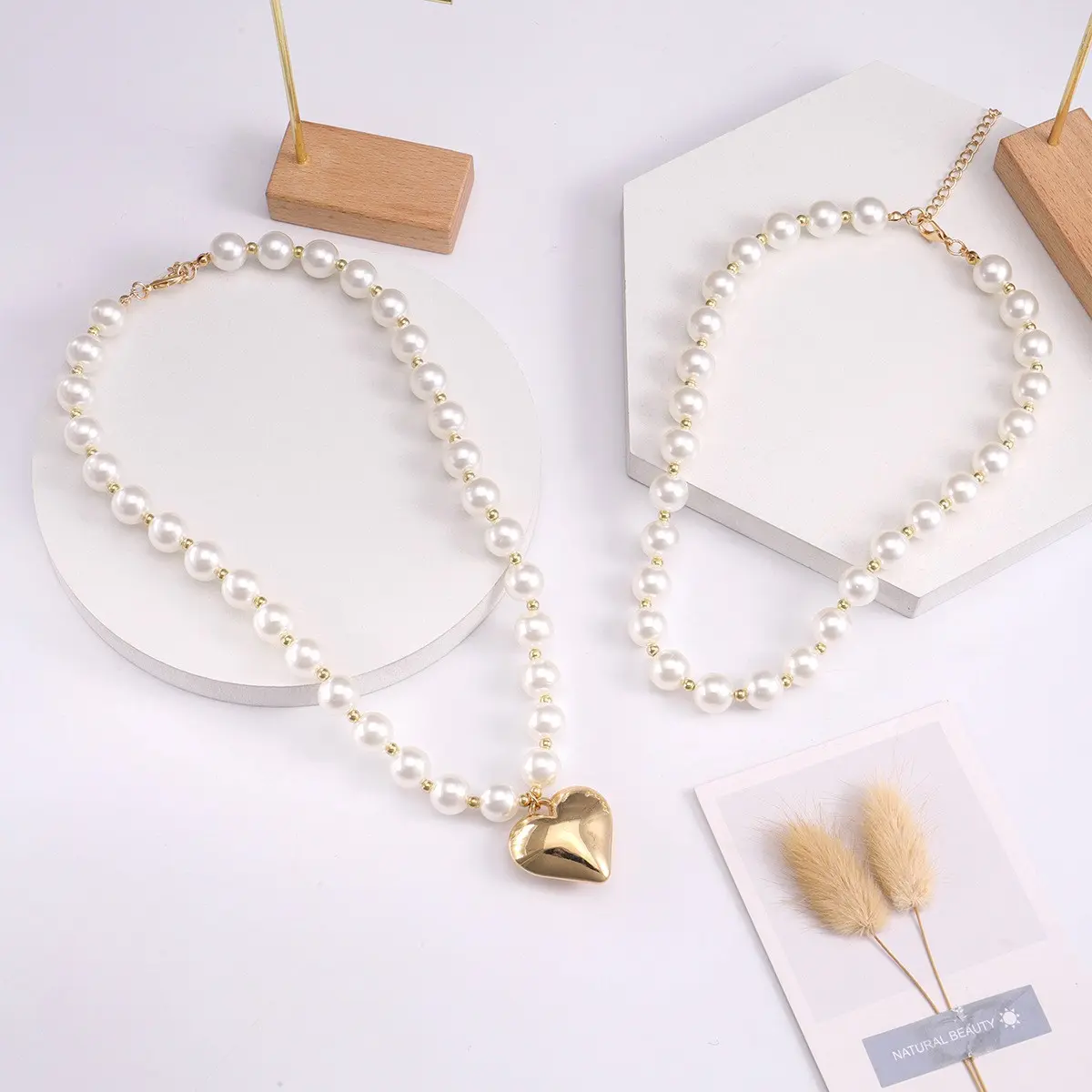 热销珍珠多层叠戴高级感项链耳环套装欧美时尚月亮耳坠颈链女