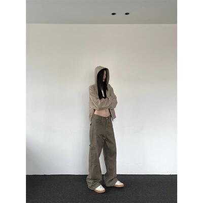 XXDIRLY美式复古咖色美拉德牛仔裤女宽松直筒休闲裤设计感工装裤