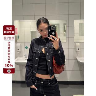 显瘦工装 覆古解构质感牛仔外套立领宽松廓形修身 夹克女 美式 F383