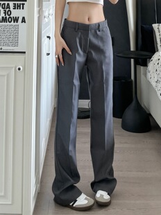 9002up美式通勤灰色西裤高级感直筒宽松cleanfit百搭休闲裤子男女