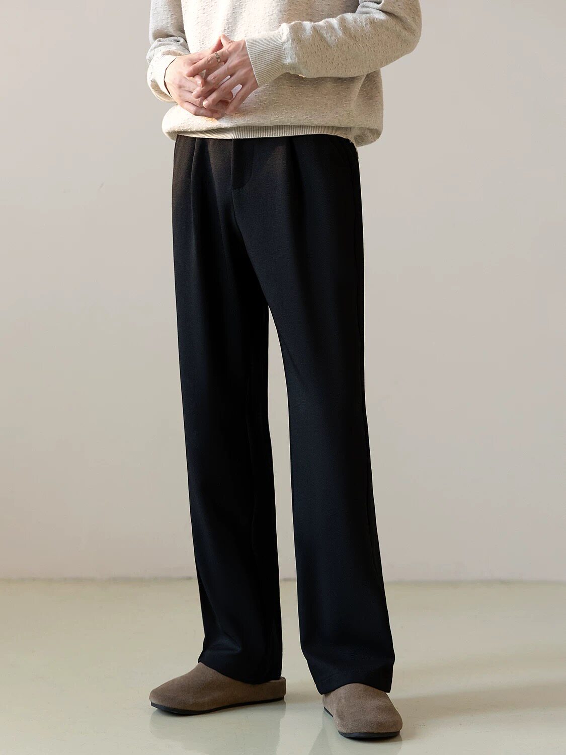 春秋新款休闲直筒抗皱西装裤高级垂感轻熟风男士潮流阔腿休闲长裤