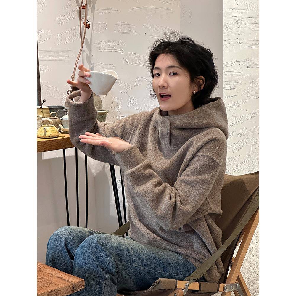 周浪清连帽宽松加厚卫衣女2025新款秋装季小个子套头保暖长袖上衣