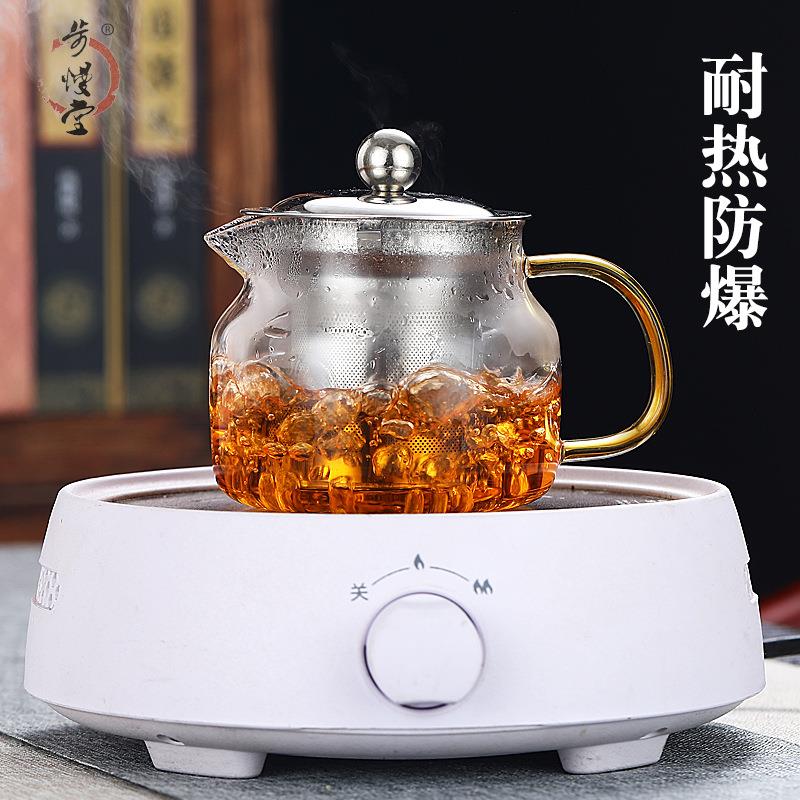 玻璃茶壶不锈钢漏玻璃茶具产盘茶杯功夫茶具彩把花茶壶