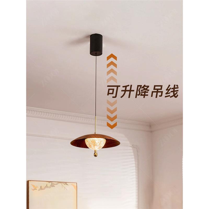 中古风餐厅吊灯胡桃木色智能触摸星河餐桌吧台灯饭厅升降款吊线灯