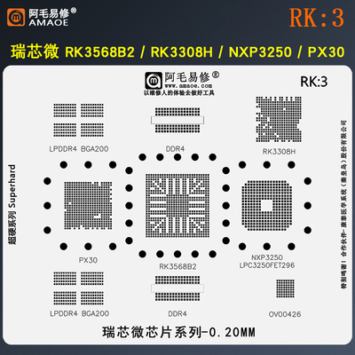 瑞芯微芯片BGA植锡网RK3568B2 RK3308H NXP3250 PX30 DDR4钢网RK3