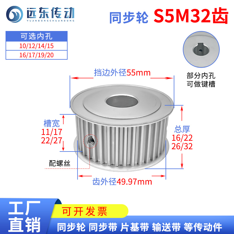 无台S5M32齿两面平32S5M同步轮齿外径4997槽宽11/17/22/27皮带轮
