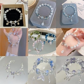 猫眼石蝴蝶手链女ins小众灰月光手串女生学生礼物水晶手串手钏