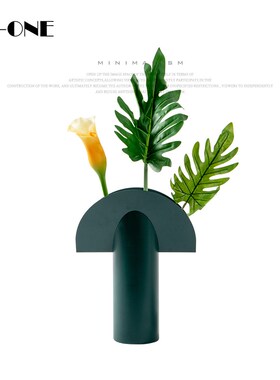 Rzone设计师极简餐桌花艺金属花瓶插花套装样板房间软装饰品摆件