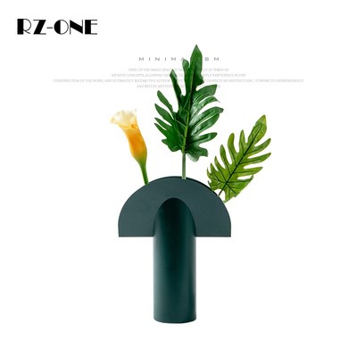 Rzone设计师极简餐桌花艺金属花瓶插花套装样板房间软装饰品摆件