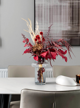 Rzone 中国红色喜庆仿真整体花艺玻璃花器玄关浴室节庆装饰品摆件