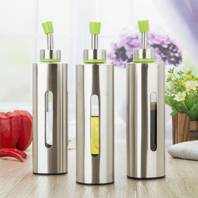 不锈钢家用油壶防漏油瓶厨房装油罐餐厅用创意透明酱油调味瓶醋瓶