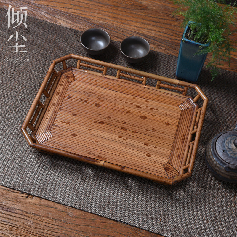 喜方湘妃竹茶盘 茶具收纳茶杯托盘承物台文房清供文盘 高档奉茶盘