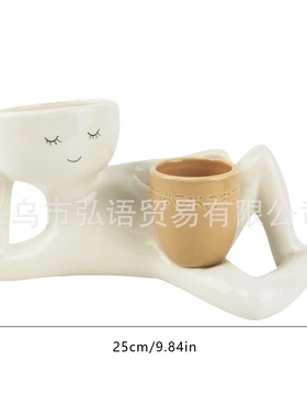 家居陶瓷小懒人物花盆桌面创意陶瓷花瓶容器工艺品摆
