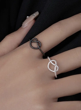 s925银韩国东大门麻花扭结爱心戒指简约冷淡风开口食指环女