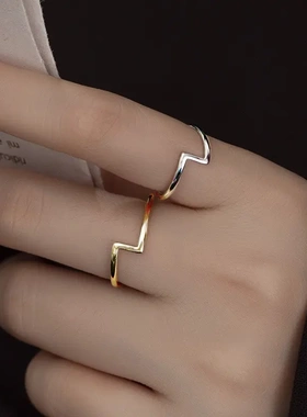 铜镀金韩版极简几何素圈戒指女个性小众设计感食指环手饰品
