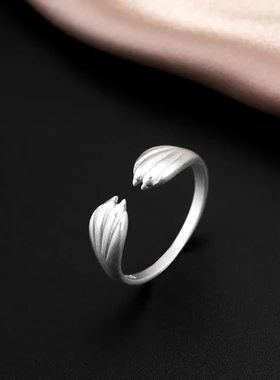 s925银日系小猫爪戒指女可爱个性学生素银食指环开口可调节